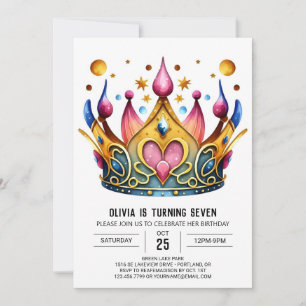 Girly Fairytale Princess Crown Birthday Invitation