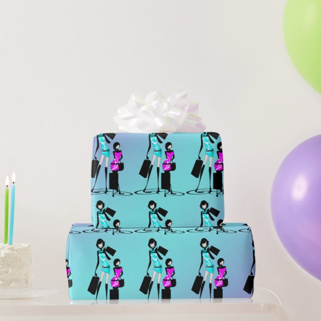 Girly fashion models shopping paris wrapping paper (Party Gifts)