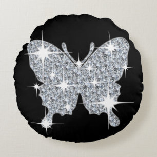 Girly faux Diamond sparkle Butterfly Round Pillow