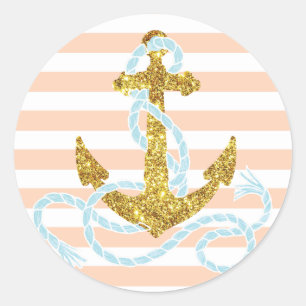 Girly Faux Glitter Anchor Classic Round Sticker