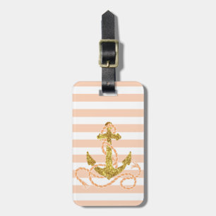 Girly Faux Glitter Anchor Luggage Tag
