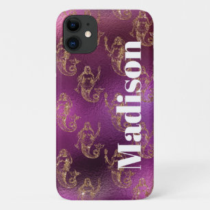 Girly Faux Glitter Purple and Gold Mermaid Pattern iPhone 11 Case
