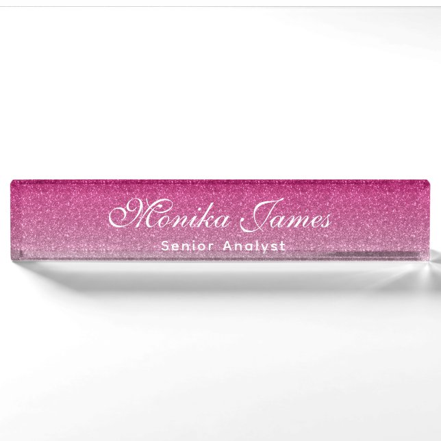 Girly Faux Glittery Hot Pink Ombre  Nameplate (Front)