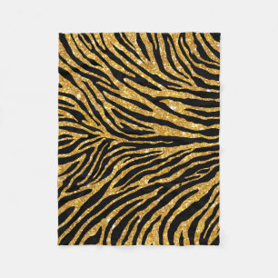 Girly Faux Gold Glitter Black Zebra Pattern Cute Fleece Blanket