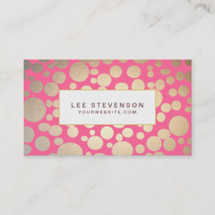 Girly Faux Gold Leaf Circles Pink Business Card