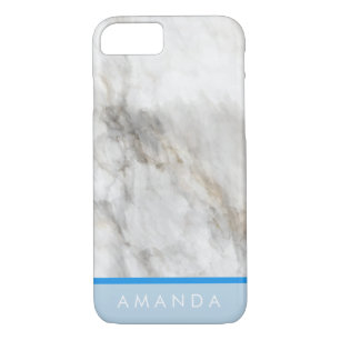 girly Faux gold Marble hot blue line your name iPhone 8/7 Case