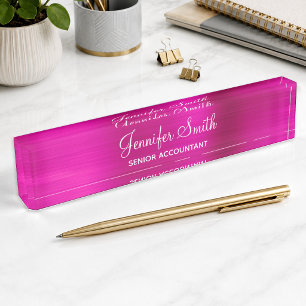 Girly Faux Hot Pink Foil Name and Job Title Nameplate
