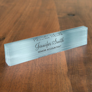 Girly Faux Light Blue Foil Nameplate