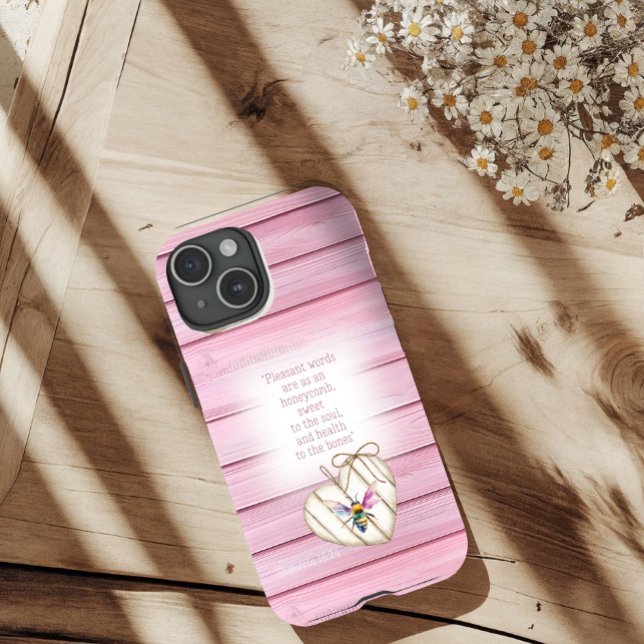 Girly Faux Pink Wood Heart Rainbow Bee  Faith Case-Mate iPhone Case (Creator Uploaded)