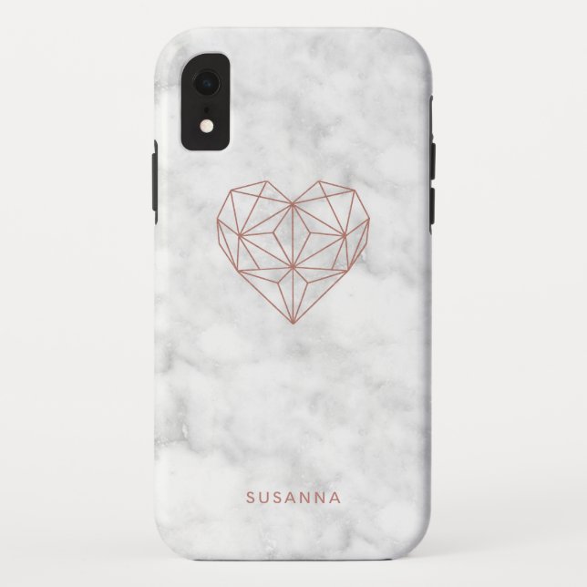 Girly Faux Rose Gold Geometric Heart | Marble Look Case-Mate iPhone Case (Back)