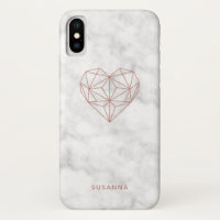 Girly Faux Rose Gold Geometric Heart | Marble Look