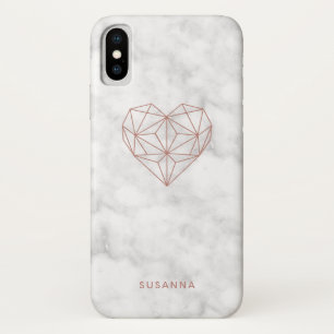 Girly Faux Rose Gold Geometric Heart   Marble Look Case-Mate iPhone Case