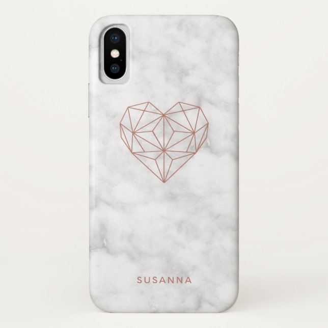 Girly Faux Rose Gold Geometric Heart | Marble Look Case-Mate iPhone Case (Back)