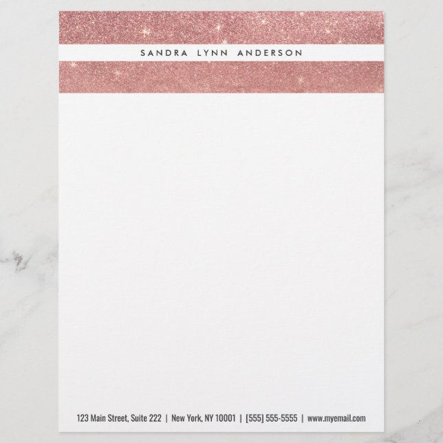 Girly Faux Rose Gold Glitter Crumbled Foil Ombre Letterhead (Front)