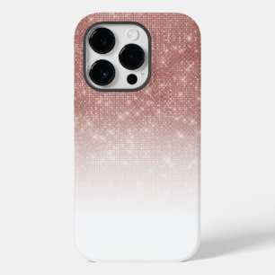 Girly Faux Rose Gold Sequin Glitter White Ombre Case-Mate iPhone 14 Pro Case