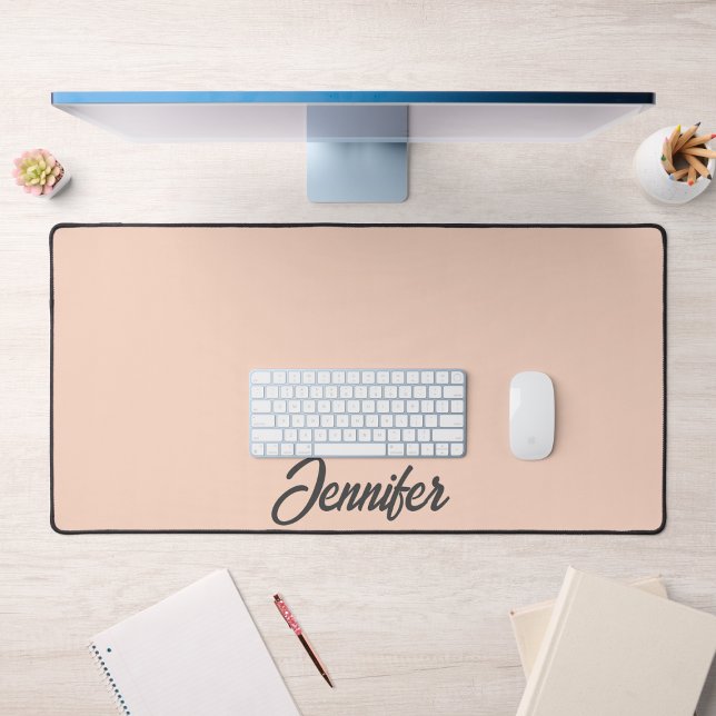 Girly Feminine Blush Pink Typography Script Name Desk Mat (Creator Uploaded)
