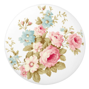 Girly Feminine Vintage Pink Roses Ceramic Knob