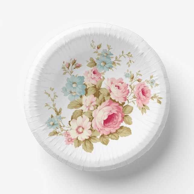 Girly Feminine Vintage Pink Roses Paper Plate (Front)