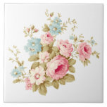 Girly Feminine Vintage Pink Roses Tile<br><div class="desc">Gorgeous cluster of pink roses and daisies with blue wildflowers and sage foliage. Background colour can be customized.</div>