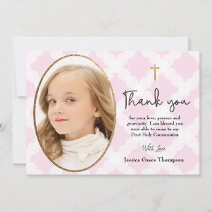 Girly First Holy Communion photo thank you Card