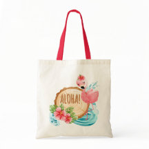 girly flamingo custom name beach tote bags