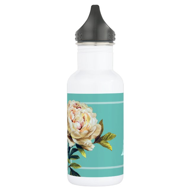 Girly floral and teal Personalised 532 Ml Water Bottle (Left)