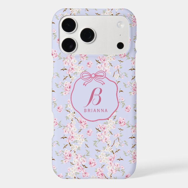 Girly Floral Blue Pink Bow Coquette Monogram (Back)