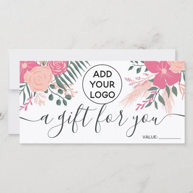Girly floral bouquet beauty logo gift certificate (Front)