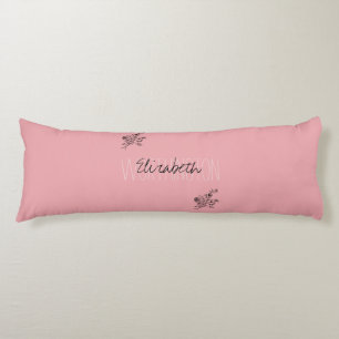 Girly Floral Calligraphy Name pink blush red Body Pillow