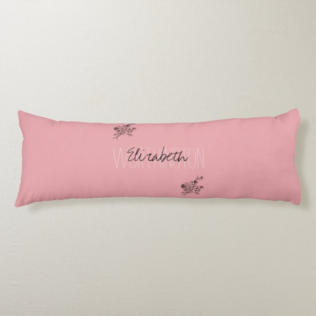 Girly Floral Calligraphy Name pink blush red Body Pillow (Front)