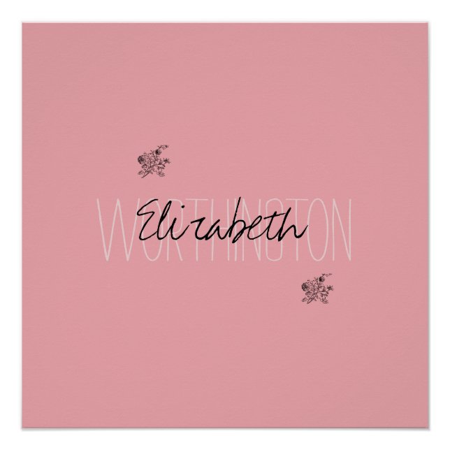 Girly Floral Calligraphy Name pink blush red Poster (Front)