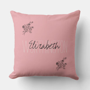 Girly Floral Calligraphy Name pink blush red Throw Pillow