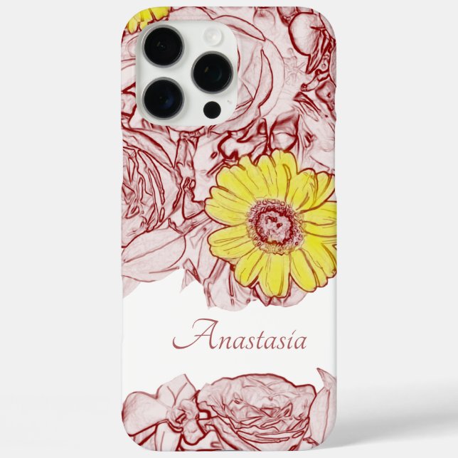 Girly Floral Custom Name Yellow Daisy Flower Case-Mate iPhone Case (Back)