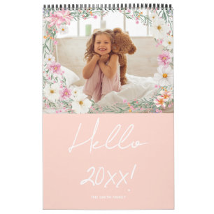 Girly Floral Custom Photo Family Calendar