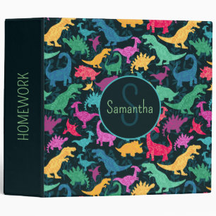 Girly Floral Dinosaur Silhouette Girls Binder