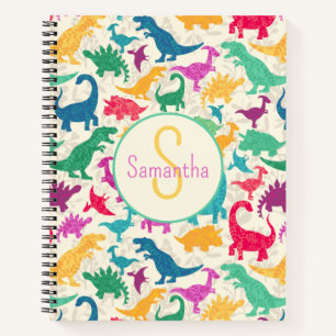 Girly Floral Dinosaur Silhouette Girls Notebook