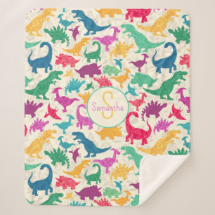 Girly Floral Dinosaur Silhouette Girls Sherpa Blanket