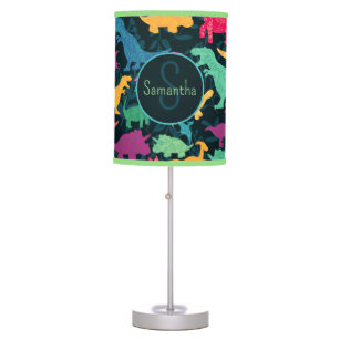 Girly Floral Dinosaur Silhouette Girls Table Lamp