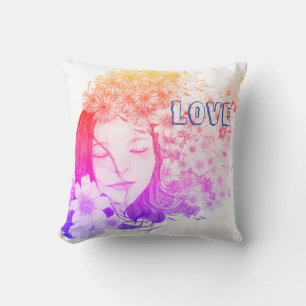 Girly Floral love power Throw Pillow