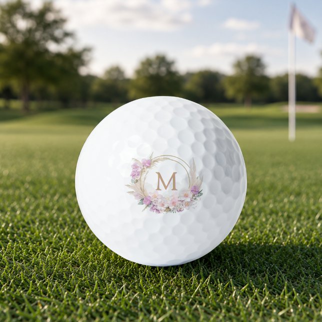 Girly Floral Monogram Golf Balls (elegant girly feminine floral monogram golf balls with custom initial)
