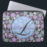 Girly Floral Monogramed 13" Mac Book/PC  Laptop Sleeve<br><div class="desc">If you are a girly girl and love feminine, this is the laptop sleeve for you! Personalize with your initial and name there will be no other skin like yours! The background is black, with vibrant, oh so feminine flowers. If you are interested, there are iPhone cases in my store...</div>