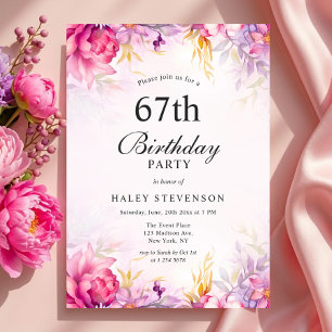Girly Floral Pastel Watercolor Chic 67th Birthday Invitation