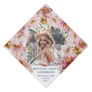 Girly floral pink botanical photo graduation gradu cap topper