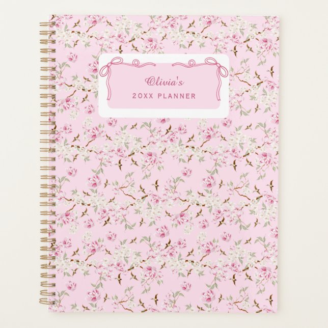 Girly Floral Pink Bow Coquette Custom 2026 Planner (Front)