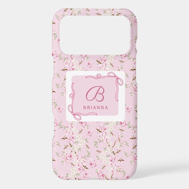 Girly Floral Pink Bow Coquette Monogram (Verso)