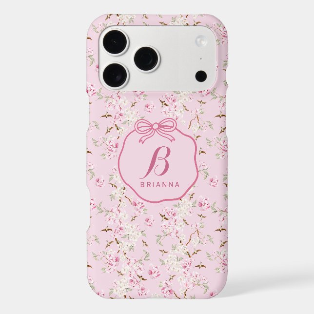 Girly Floral Pink Bow Coquette Monogram (Back)