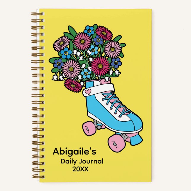 Girly Floral Skate Illustration Personalized Notebook (Front)