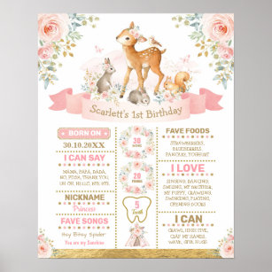 Girly Floral Woodland Deer Birthday Chalkboard Poster