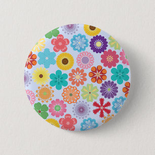 Girly Flower Power Colourful Floral Pattern 2 Inch Round Button