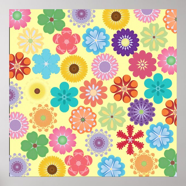 Girly Flower Power Colourful Floral Pattern Gifts Poster (Front)